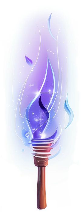 fiaccola olimpionica con fuoco azzuro e viola magico, creato con MidJourney